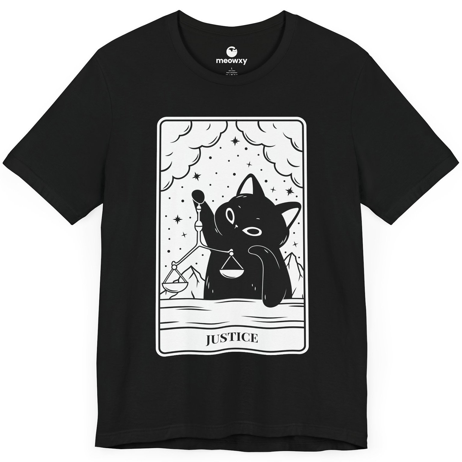 Justice Tarot Cat T-shirt - Image 1