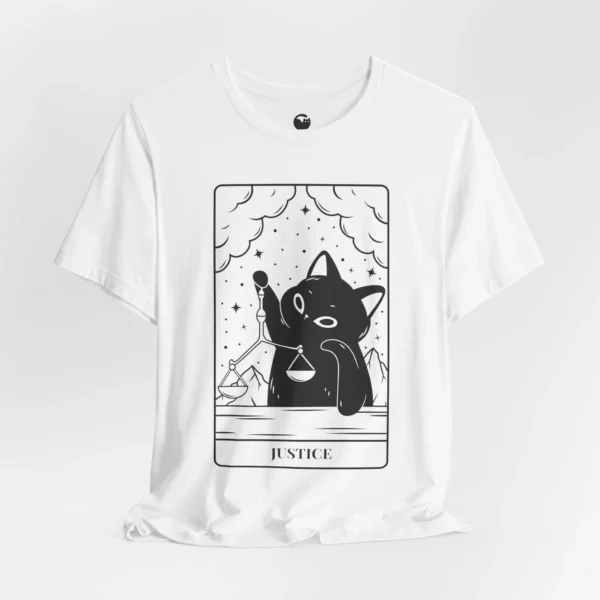 Meowxy T-Shirt, Justice Tarot Cat White