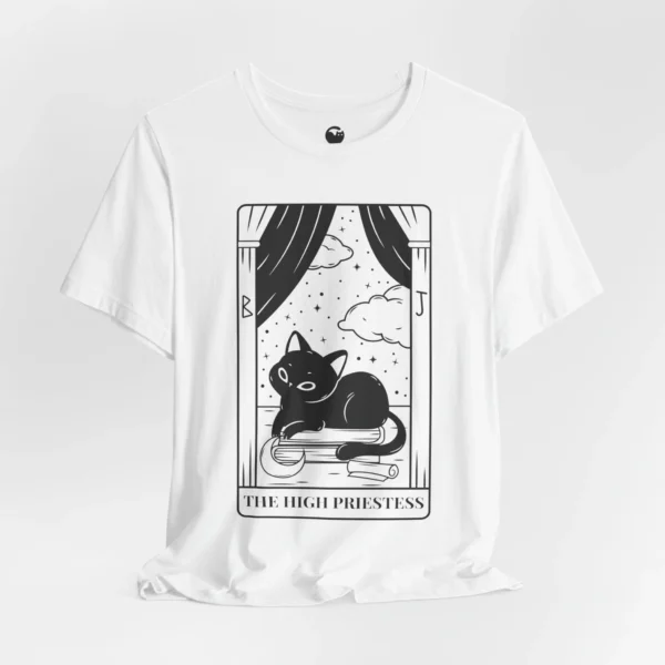 Meowxy T-Shirt, The High Priestess Tarot Cat White