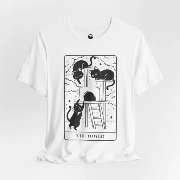 Meowxy T-Shirt, The Tower Tarot Cat White