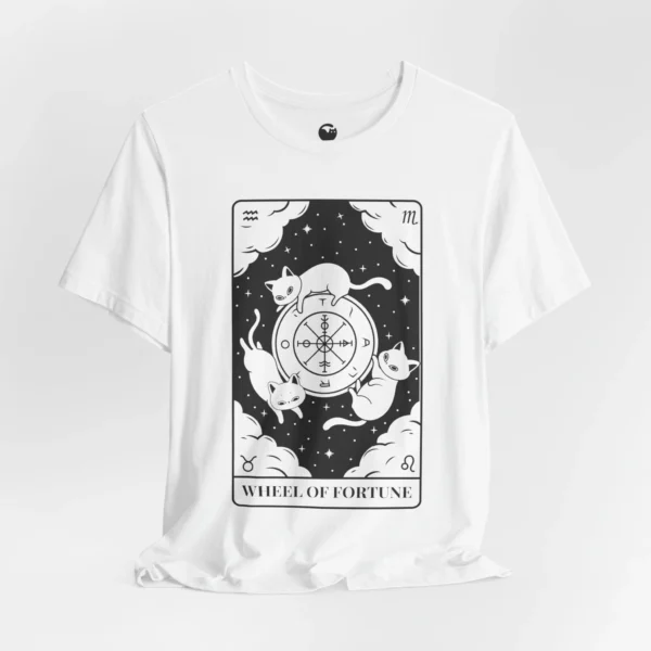 Meowxy T-Shirt, Wheel of Fortune Tarot Cat White